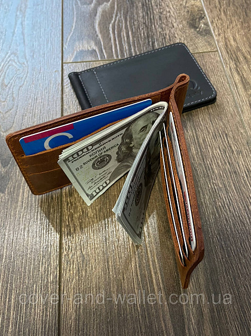 Удобный тонкий зажим для купюр и карточек коричневого цвета Onda Киев - изображение 5