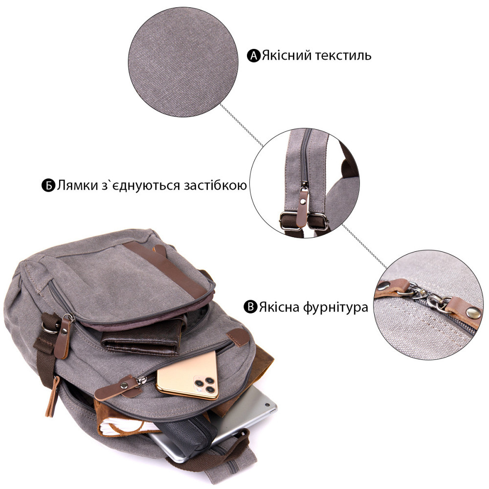 Рюкзак текстильний унісекс Vintage 20601 Сірий Київ - фото 5