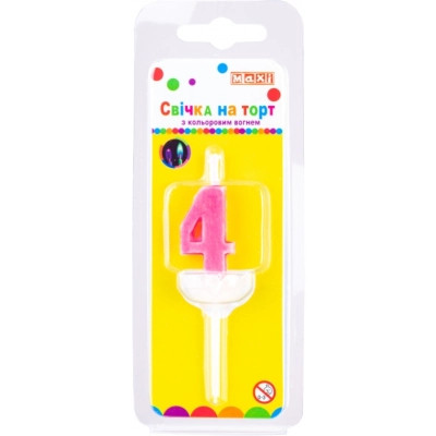 Свеча Maxi двостороння "4" з кольоровим вогнем, розмір 20*8*40 мм (MX622093-4) Винница - изображение 1