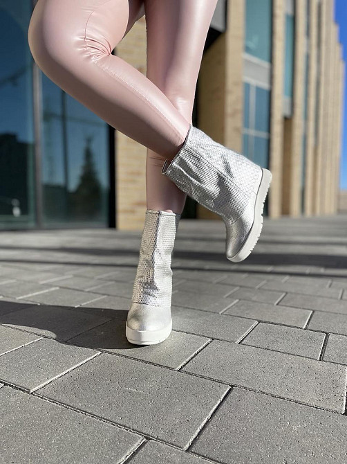 Черевики жіночі Kluchini срібні натуральна шкіра платформа 10см (3567) (4182) Коломия - фото 6