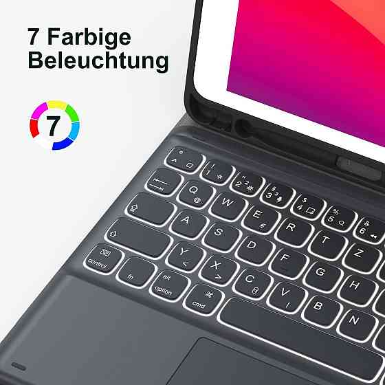 Чохол з магнітною клавіатурою для iPad 9/8/7 10.2”, iPad Pro 10.5 / Air 3, з Bluetooth, тачпадом, RGB-підсвіткою, QWERTZ чорний Київ