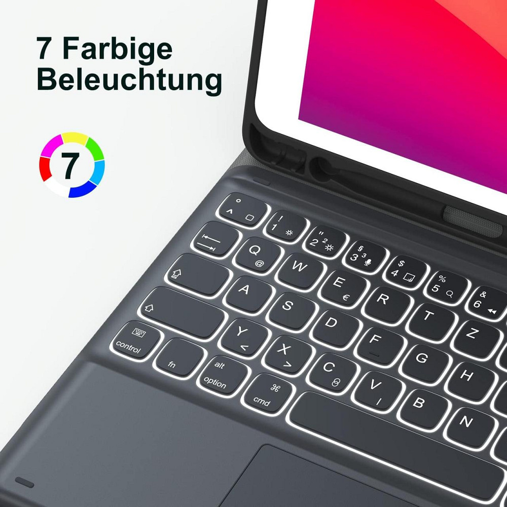 Чохол з магнітною клавіатурою для iPad 9/8/7 10.2”, iPad Pro 10.5 / Air 3, з Bluetooth, тачпадом, RGB-підсвіткою, QWERTZ чорний Київ - фото 3