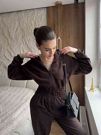 Женский теплый повседневный комбинезон с капюшоном турецкий флис Шоколад, 50/52 Одесса