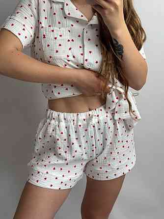 Піжама жіноча шорти і сорочка муслінова Білий серця S Харків