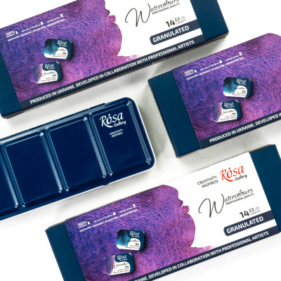 Акварельные краски Rosa Gallery GRANULATION 14 кольорів по 2,5 мл в металевому пеналі (4823098544128) Винница - изображение 7