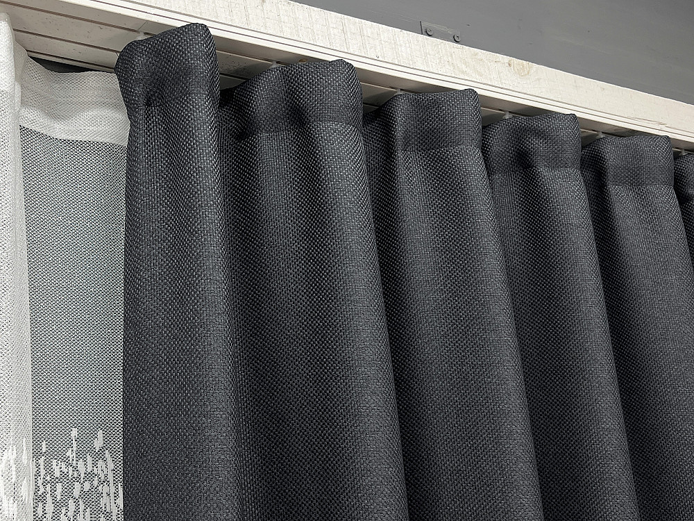 Комплект штор VR-Textil Льон Мішковина 150х270 2шт і Тюль 600х270 1161ш-1675т Графітовий з білим 71-164/5 Київ - фото 8