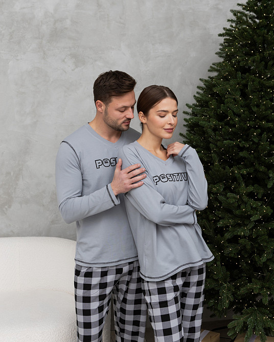 Мужская пижама серая клетка - Позитив - Family look Tom John 93487 M Киев - изображение 9