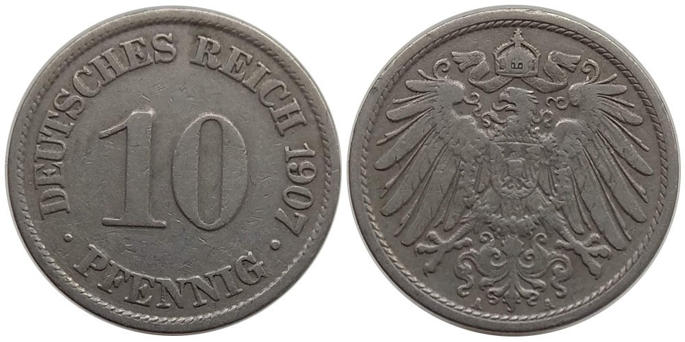 10 пфеннігів 1907 A - Німеччина Полтава - фото 1