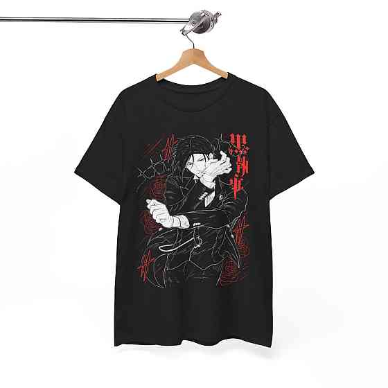 Футболка для хлопчика з аніме принтом Себастіан Мікхаеліс Блакк Бутлер оверсайз (зріст від 165 до 180) Чорний AnimeJ0149m Дніпро