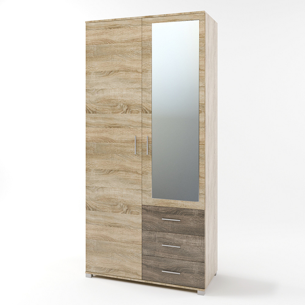 Шкаф прямой с зеркалом и ящиками Эверест Бриз ШП-4 сонома + трюфель (DTM-2480) Львов - изображение 1