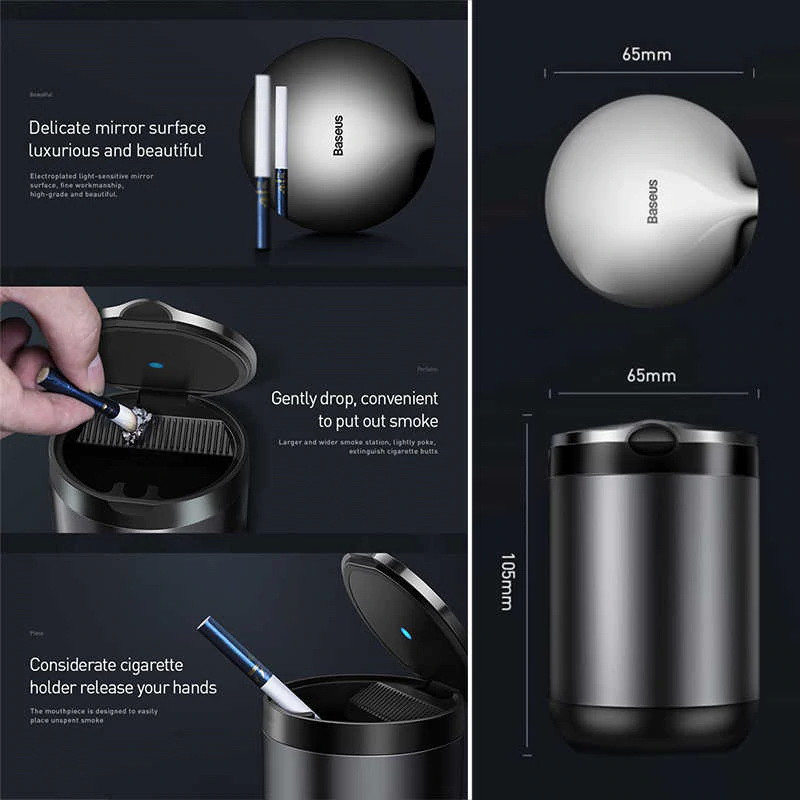 Автомобільна попільничка Baseus Premium Car Ashtray CRYHG01-01 (Чорна) Николаев - изображение 8