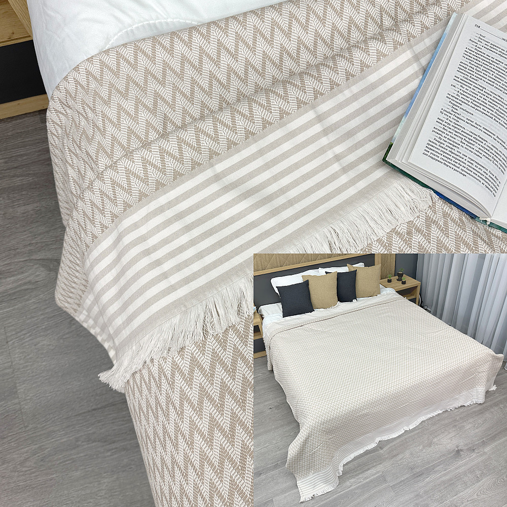 Покривало Dakota Fringe ЄВРО 200х230 см колір бежевий з білим (85-193) Київ - фото 1