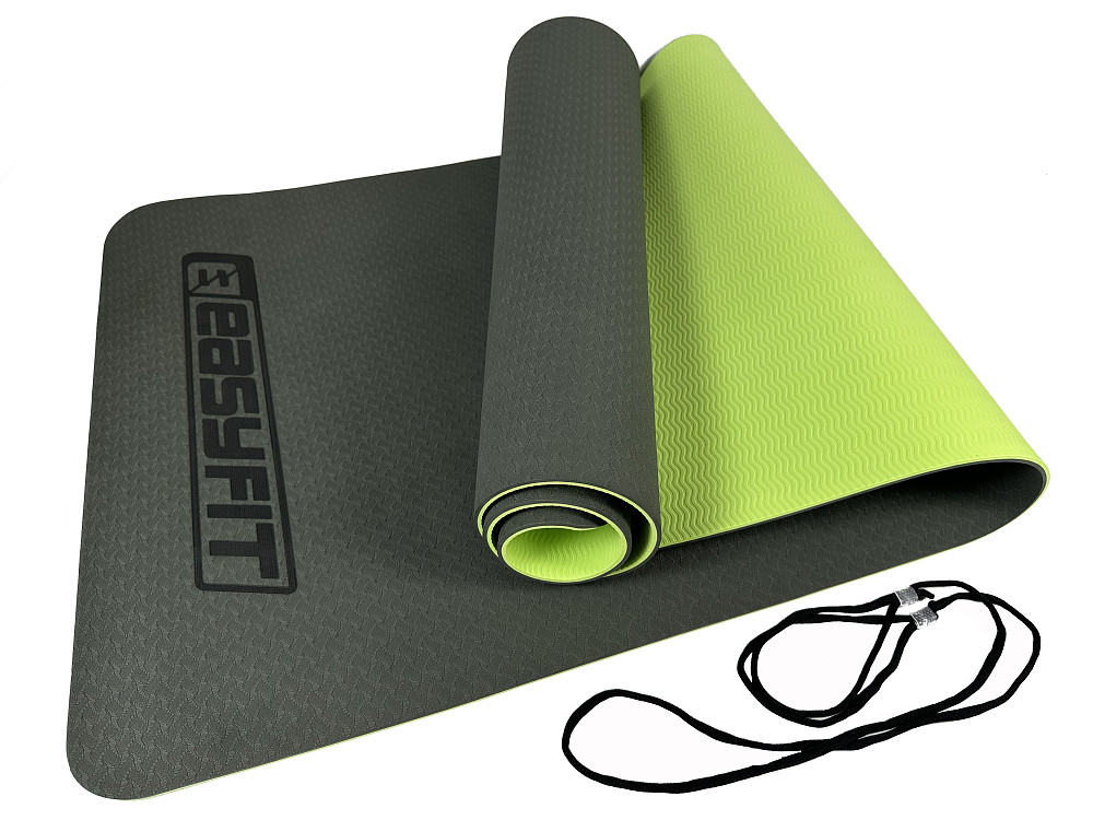 EasyFit Килимок для йоги та фітнесу EasyFit TPE+TC 6мм двошаровий чорно-зелений Коломыя - изображение 8