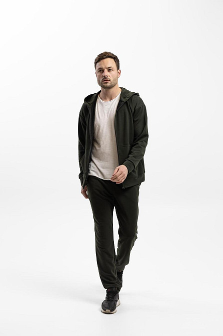 Унісекс спортивний костюм олива з двонитки з капюшоном і кишенями для дому та активного відпочинку Львів - фото 6