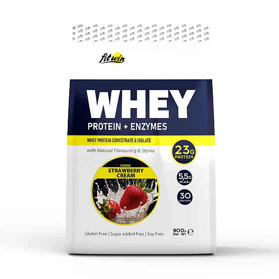 Сывороточный протеин FitWin Whey Protein + Enzymes 900 гр Клубничный крем Киев