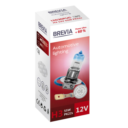 Галогеновая лампа Brevia H3 12V 55W PK22s Power Ultra +60% CP Львов - изображение 1
