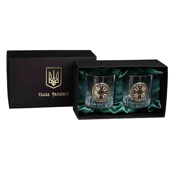 Набор бокалов для виски Разведка ЗСУ Boss Crystal (2 бокала) хрусталь декорирован серебром и золотом Киев