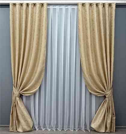 Комплект готовых штор VR-Textil Жаккард Мрамор Al1 № 439ш Золотистый 150х290 см 2 шт (30-179) Киев