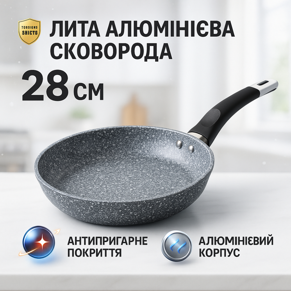 Сковорода с антипригарным покрытием внутренней поверхности Unique UN-5106 28 см, Сковорода фирменная BZ-88 Львов - изображение 5