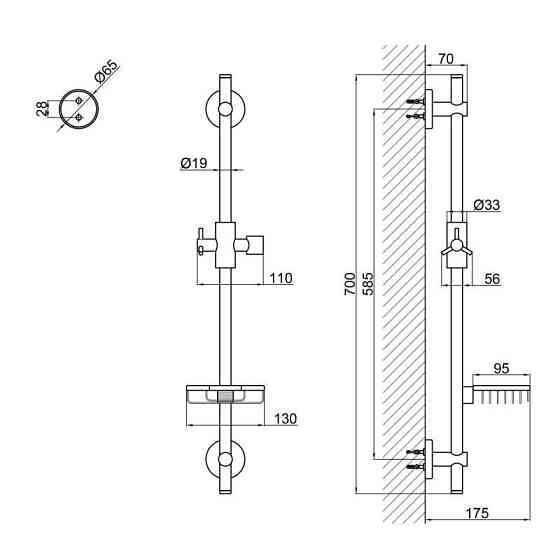 Штанга для душу Qtap 003 з мильницею, хром Київ