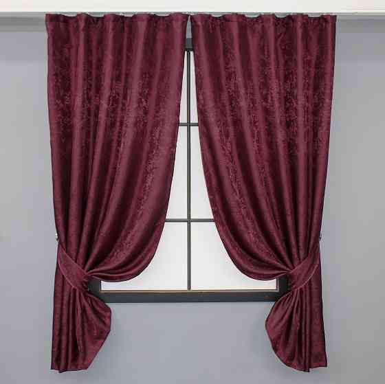 Комплект коротких штор VR-Textil Жакард Мармур Al1 № 1302ш Бордовий 130х170 см 2 шт (35-0254) Київ