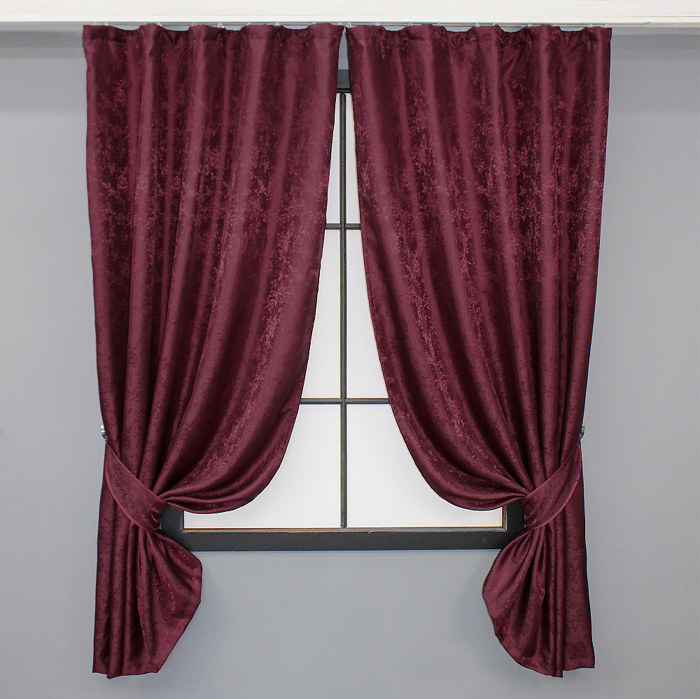 Комплект коротких штор VR-Textil Жаккард Мрамор Al1 № 1302ш Бордовый 130х170 см 2 шт (35-0254) Киев - изображение 1