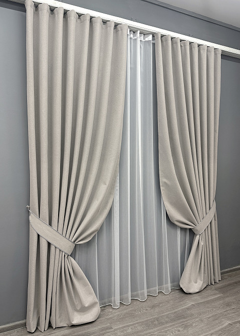 Комплект штор VR-Textil 100% блэкаут ASHEN NIGHT 150х270 2шт и Тюль 400х270 1842ш-1153т пепельный с белым 71-082/3 Киев - изображение 2