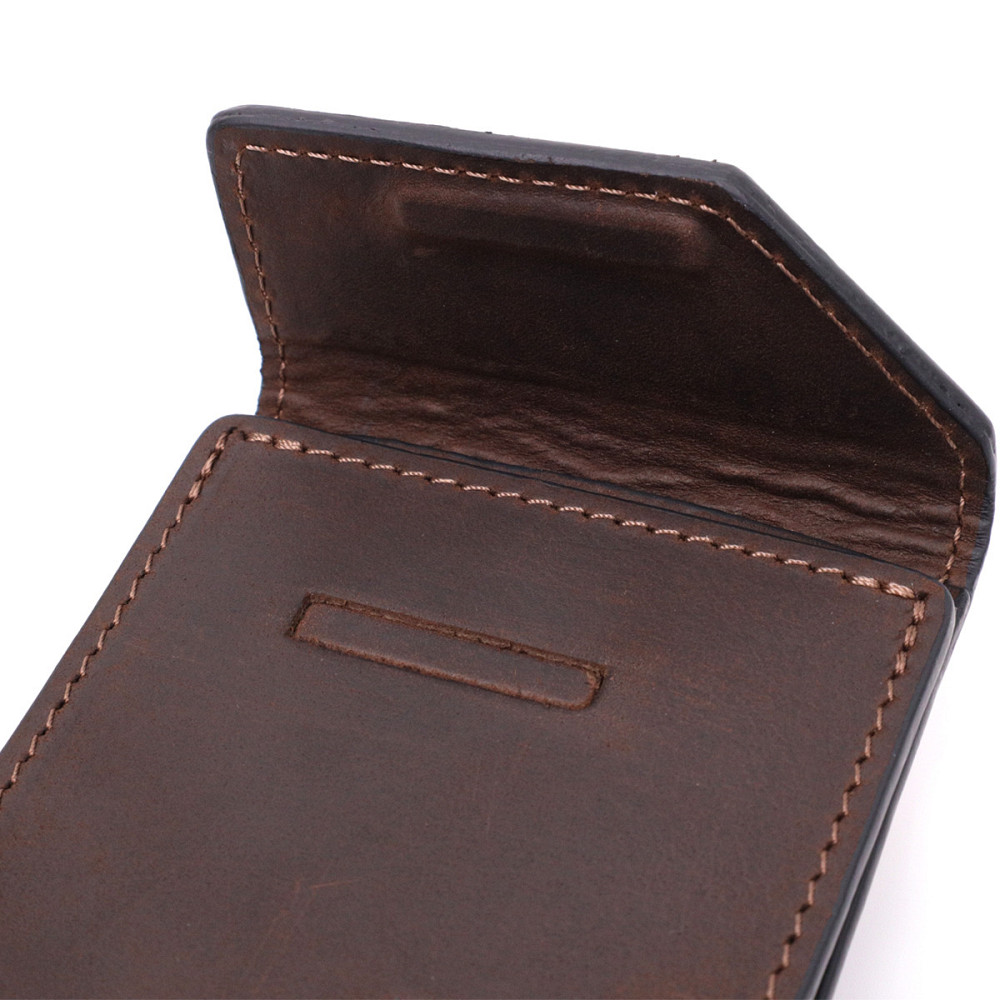 Надійний шкіряний затискач для грошей з тримачем Apple AirTag GRANDE PELLE 11618 Коричневий Київ - фото 7