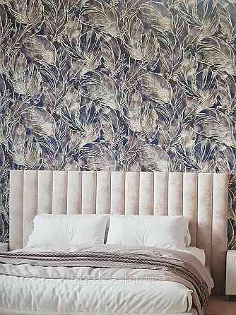 Обои виниловые на флизелине метровые Sintra Edelina листья золотистые на черно сером Киев