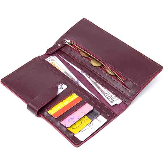 Шкіряне глянсове портмоне GRANDE PELLE 11467 Бордовий Київ