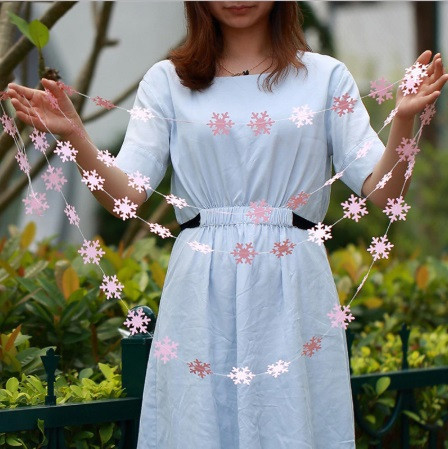 Гірлянда Сніжинки новорічна на нитці 4 м 5 см рожевий Київ - фото 1