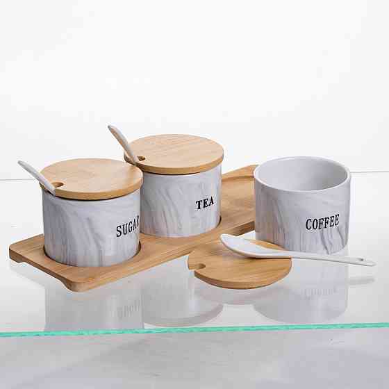 Yiwu Набір порцелянових банок на підставці 3 шт по 180 (мл) Сірий SCT-660 Коломия