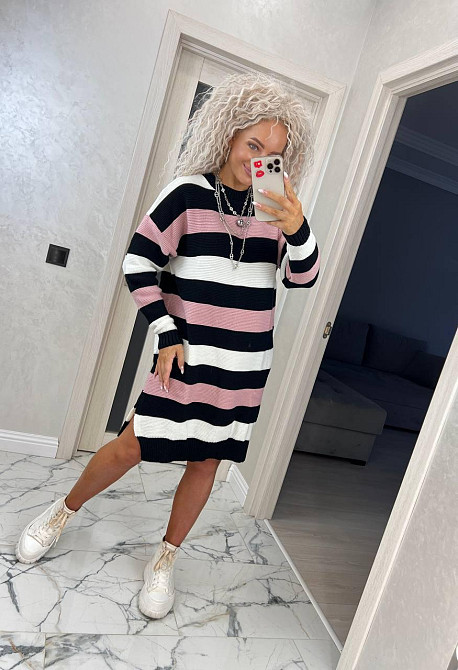 Жіноча стильна в'язана сукня-туніка в смужку Київ - фото 7