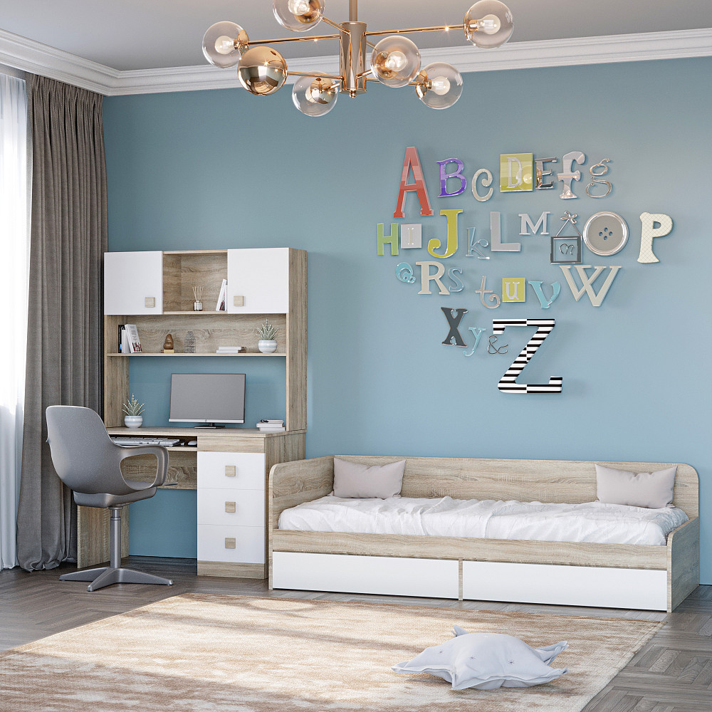 Спальня Дитяча Еверест Соната Комплект 9 (модульна - 3 елементи) дуб сонома + білий (DTM-2594) Львів - фото 1