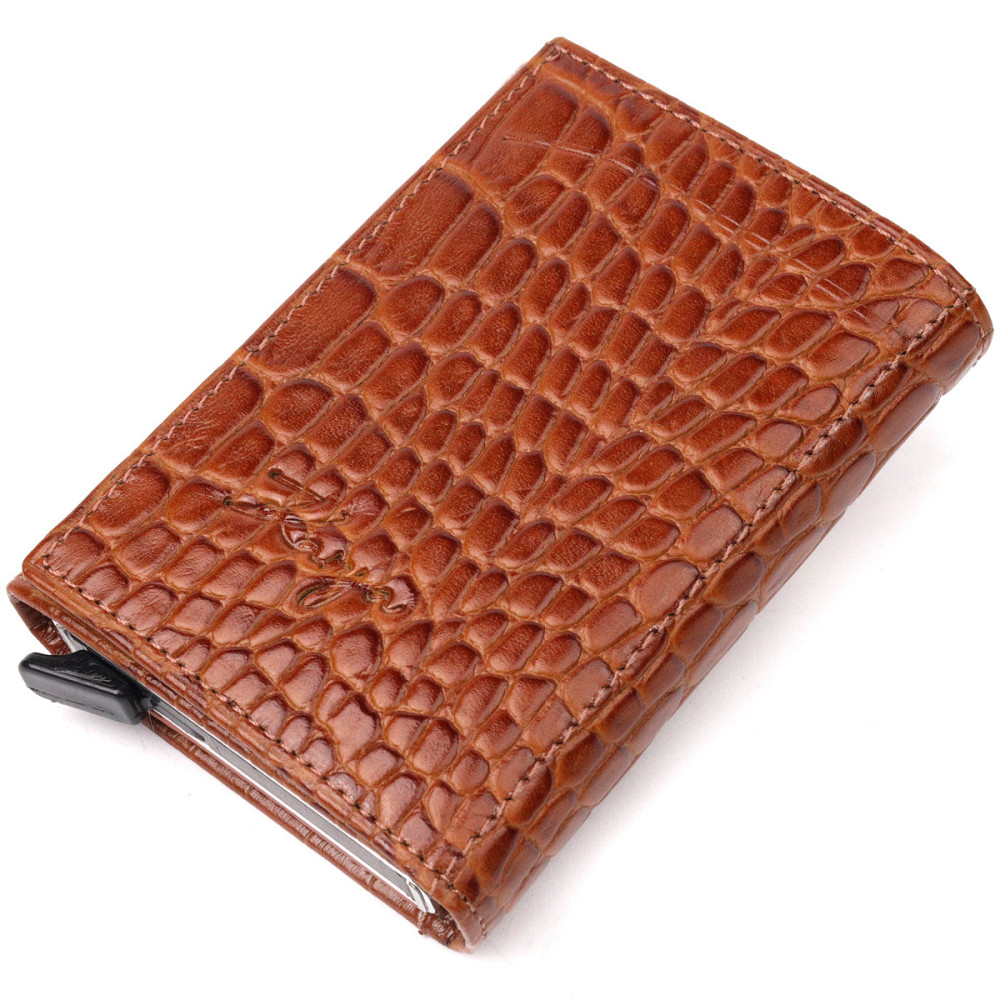 Візитниця з натуральної фактурної шкіри під крокодила Коричневий (KARYA) Київ - фото 5