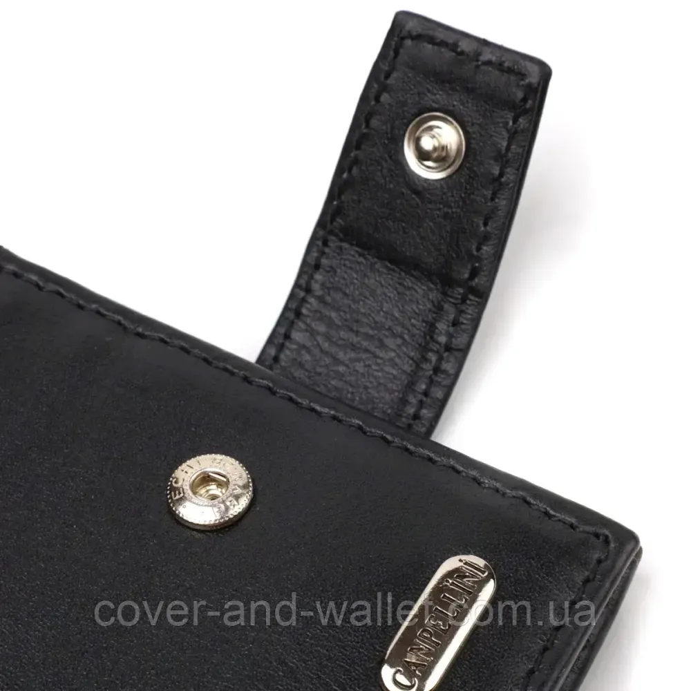 Тонкий мужской кожаный кошелек небольшого размера черного цвета Сanpellini Киев - изображение 2