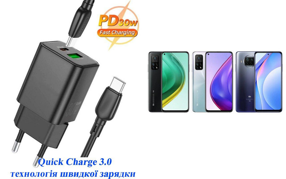 Зарядное устройство Dual Port 30W для смартфона Xiaomi Mi 10T Lite, Mi 10T Pro Киев - изображение 1