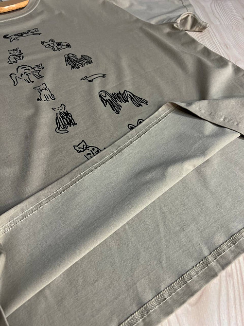 Футболка женская A-N 2358 оверсайз с рисунком животных на спине, хаки, one size Киев - изображение 3