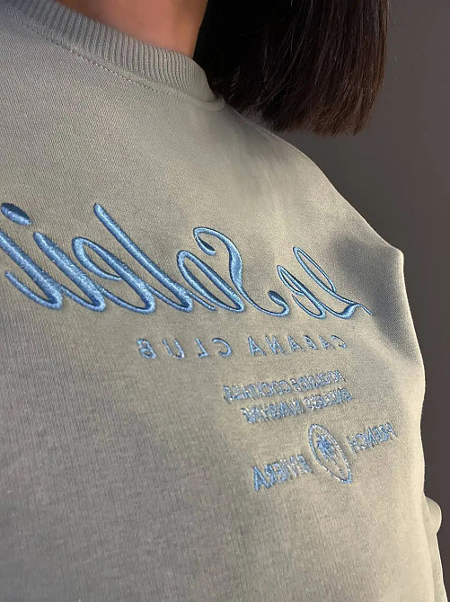 Свитшот женский Pepper&mint 24-03 оверсайз удлиненный надпись утепленный вышивка впереди оливковый, оливковый, XL Киев - изображение 20