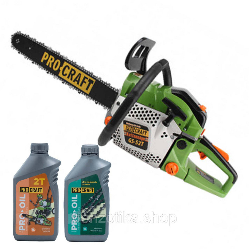Бензопила Procraft GS-52T + Олива Procraft для ланцюга 1 л + Олива Procraft моторна 2-тактна 1 л Киев - изображение 1