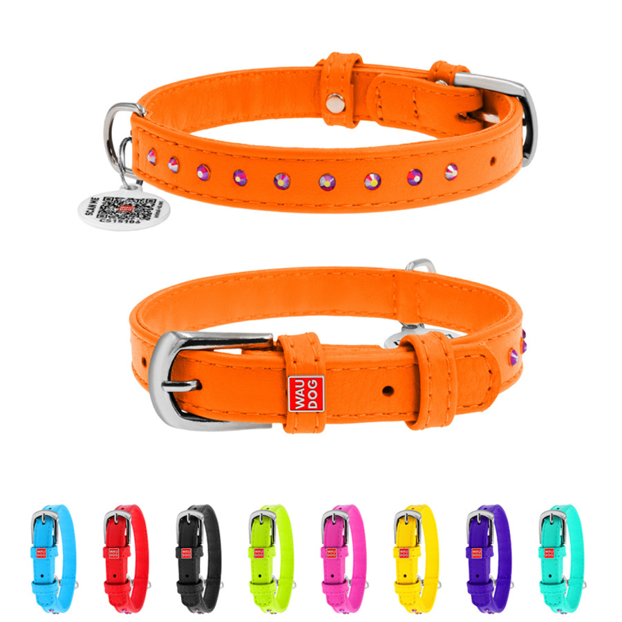 Нашийник для собак шкіряний WAUDOG Glamour з QR паспортом, з клейовими стразами, Ш 12 мм, Дов 2 Коломыя - изображение 1