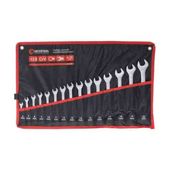 Набір ключів комбінованих, 15 шт., 6-19, 22 мм, Cr-V, чохол INTERTOOL HT-1204 Киев