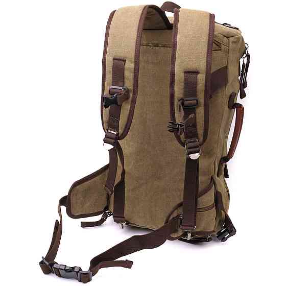 Місткий рюкзак-трансформер у стилі мілітарі із щільного текстилю Vintage 22158 Оливковий Київ