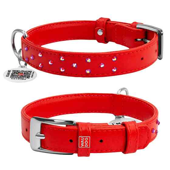 Нашийник для собак шкіряний WAUDOG Glamour з QR паспортом, з клейовими стразами, Ш 20 мм, Дов 3 Коломия