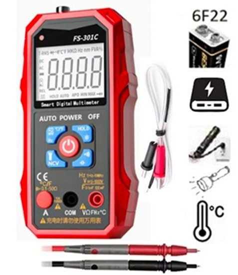 Тестер цифровой автоматический FS-301С 6000бит мультиметр с термопарой фонариком и Powrbank (АКБ) Винница - изображение 8