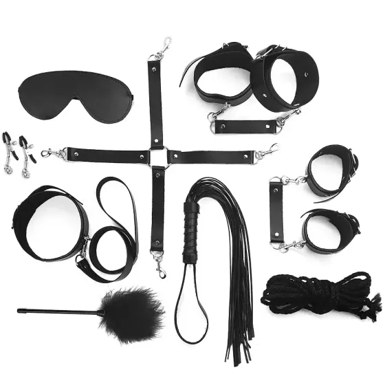 Набір Art of Sex - BDSM Set Leather, 10 предметів, натуральна шкіра, Чорний Львів
