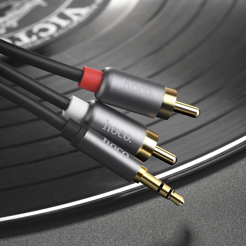 Аудіокабель HOCO UPA10 3.5mm male to double lotus RCA, TPE, 1.5m, Metal Gray Одеса - фото 7