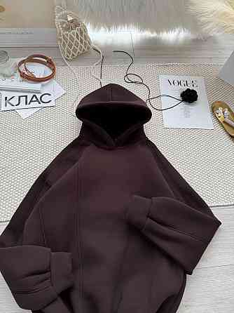 Жіноча стильна тепла худі з фіксаторами суцільна турська тринитка на флісі Шоколад Одеса