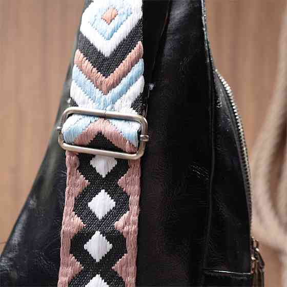 Практична жіноча сумка з екошкіри з акцентом на текстильну лямку Vintage 22776 Чорний Київ