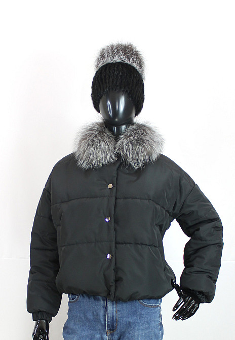 Демисезонная женская куртка з меховым воротним Черный 50 Харьков - изображение 4